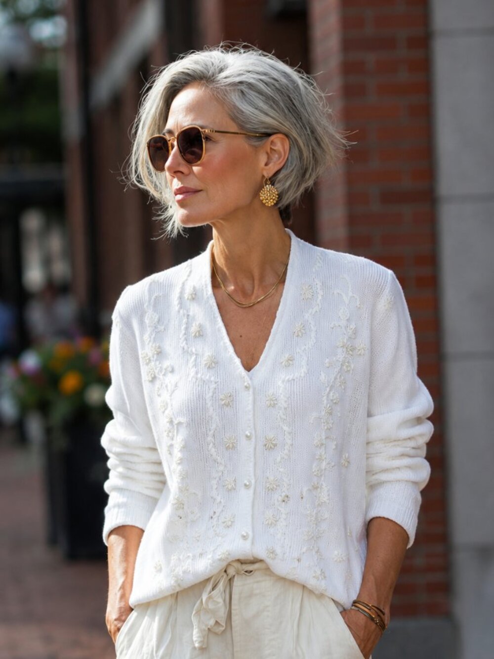 Oversized S Cottom/ramie cardigan, beaded embroidered cottagecore